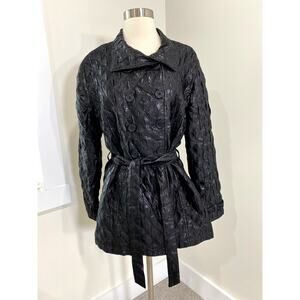 Chicos Black Double Breasted Quilted Puffer Jacket Sz M Old Money Luxury Career